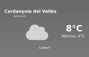 El temps avui 5 de Gener de 2026 a Cerdanyola del Vallès segons l’AEMET