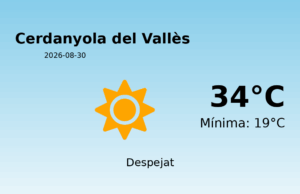 AEMET: El temps per a Cerdanyola del Vallès – 30 de Agost de 2026